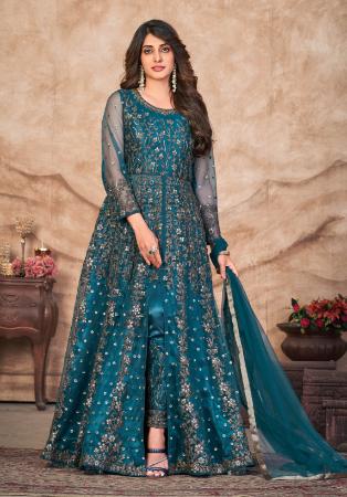 Picture of Lovely Net Midnight Blue Anarkali Salwar Kameez