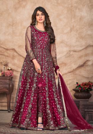 Picture of Alluring Net Maroon Anarkali Salwar Kameez