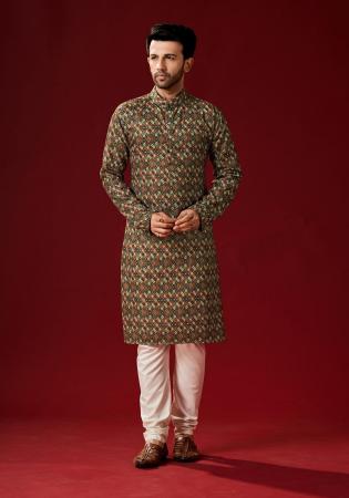 Picture of Amazing Cotton Dark Olive Green Kurtas