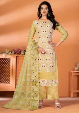 Picture of Silk Lemon Chiffon Straight Cut Salwar Kameez