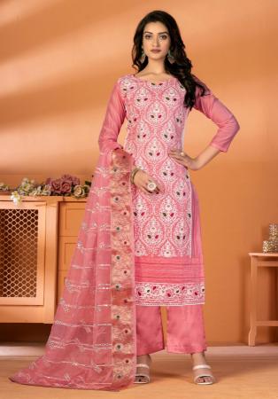 Picture of Resplendent Silk Light Coral Straight Cut Salwar Kameez