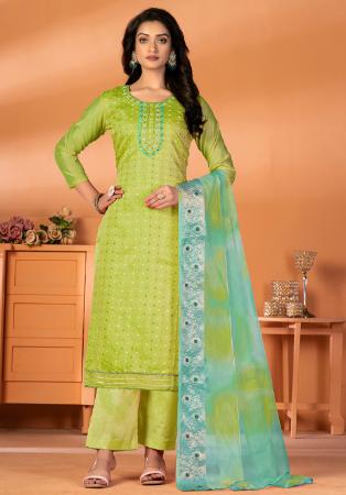 Picture of Gorgeous Silk Dark Khaki Straight Cut Salwar Kameez