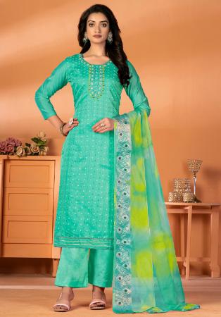 Picture of Silk Light Sea Green Straight Cut Salwar Kameez