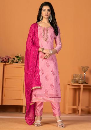 Picture of Enticing Silk Light Coral Straight Cut Salwar Kameez