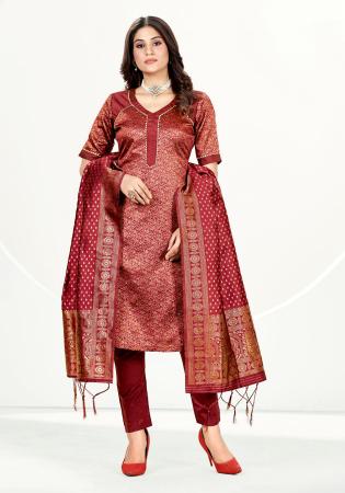 Picture of Enticing Silk Indian Red Straight Cut Salwar Kameez