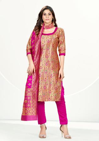 Picture of Silk Pale Golden Rod Straight Cut Salwar Kameez