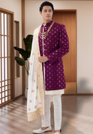 Picture of Amazing Silk Purple Sherwani