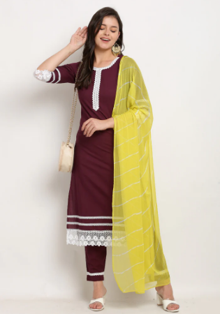 Picture of Cotton Dark Olive Green Readymade Salwar Kameez