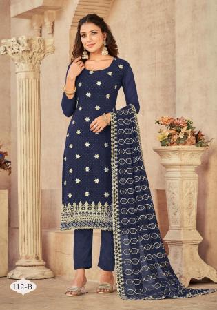 Picture of Georgette Dark Slate Blue Straight Cut Salwar Kameez