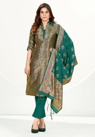 Picture of Silk Dark Olive Green Straight Cut Salwar Kameez