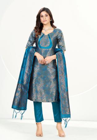 Picture of Marvelous Silk Dark Cyan Straight Cut Salwar Kameez