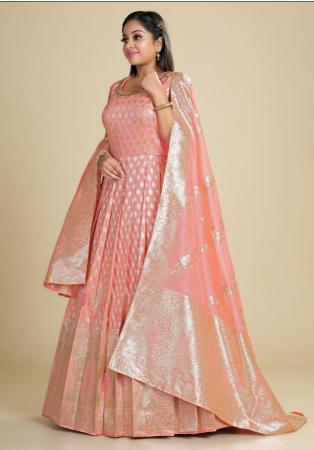 Picture of Exquisite Silk Dark Salmon Readymade Gown