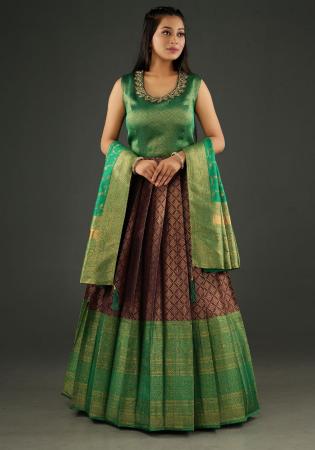 Picture of Statuesque Silk Dark Olive Green Readymade Gown