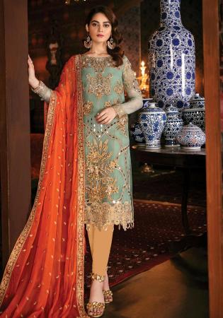 Picture of Georgette Dark Sea Green Straight Cut Salwar Kameez