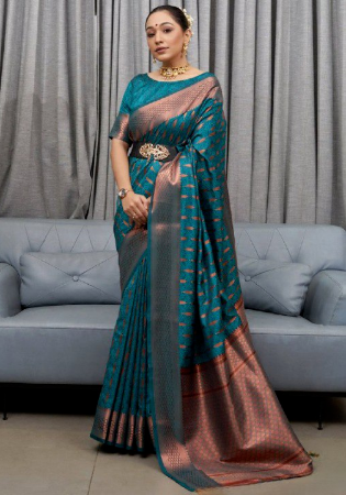 Picture of Excellent Silk Steel Blue Saree