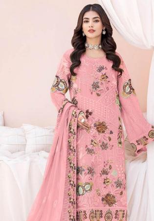 Picture of Georgette Dark Salmon Straight Cut Salwar Kameez