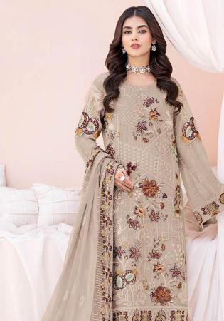 Picture of Shapely Georgette Beige Straight Cut Salwar Kameez