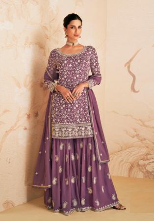 Picture of Georgette Rosy Brown Straight Cut Salwar Kameez