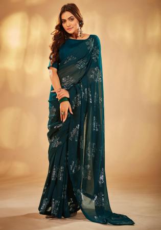 Picture of Statuesque Georgette Dark Slate Grey Saree