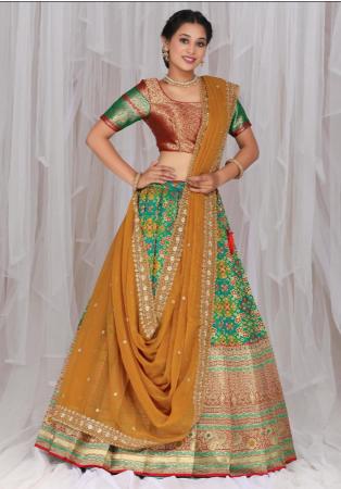 Picture of Ravishing Silk Dark Olive Green Lehenga Choli