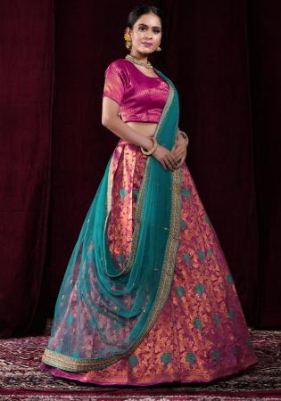 Picture of Pleasing Silk Teal Lehenga Choli