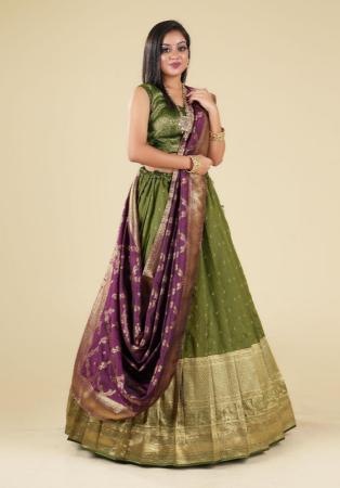 Picture of Graceful Silk Dark Olive Green Lehenga Choli