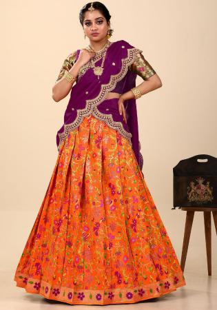 Picture of Marvelous Silk Orange Red Lehenga Choli