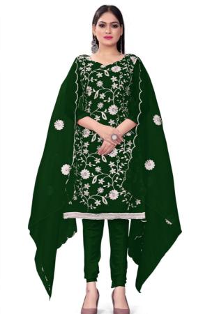 Picture of Organza Forest Green Straight Cut Salwar Kameez