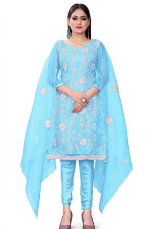 Picture of Organza Light Sky Blue Straight Cut Salwar Kameez