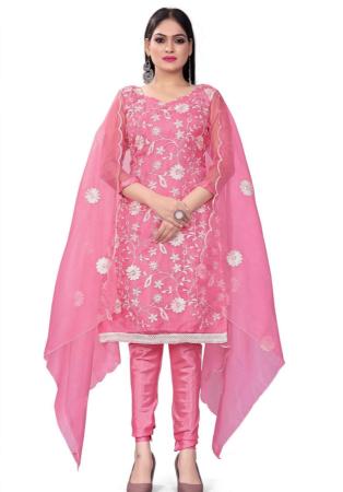 Picture of Organza Pale Violet Red Straight Cut Salwar Kameez