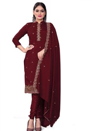 Picture of Exquisite Silk Maroon Straight Cut Salwar Kameez