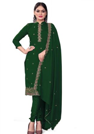 Picture of Marvelous Silk Forest Green Straight Cut Salwar Kameez