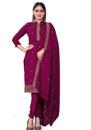 Picture of Magnificent Silk Purple Straight Cut Salwar Kameez