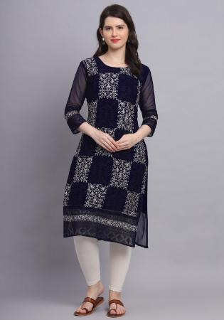 Picture of Wonderful Georgette Midnight Blue Kurtis & Tunic