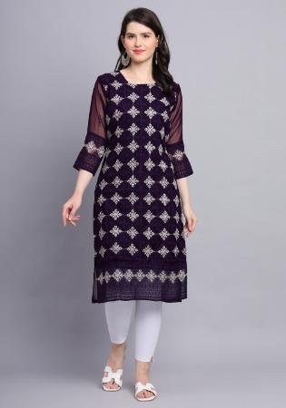 Picture of Wonderful Georgette Dark Magenta Kurtis & Tunic