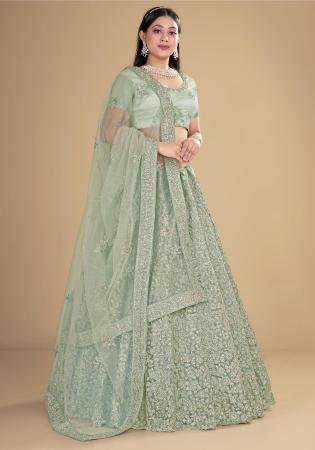 Picture of Fascinating Net Dark Sea Green Lehenga Choli