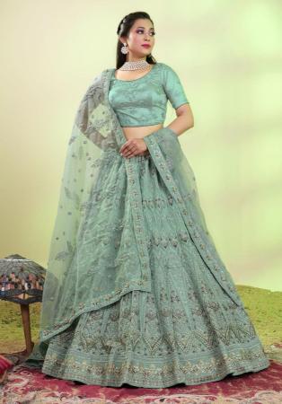 Picture of Comely Net Dark Sea Green Lehenga Choli