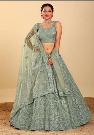 Picture of Bewitching Net Dark Sea Green Lehenga Choli