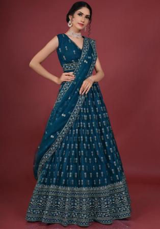 Picture of Sightly Net Navy Blue Lehenga Choli