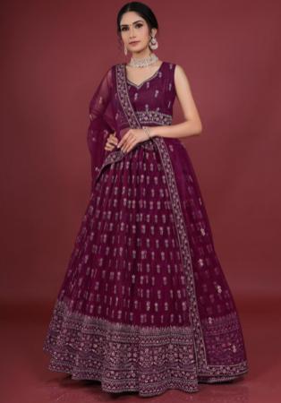 Picture of Delightful Net Saddle Brown Lehenga Choli