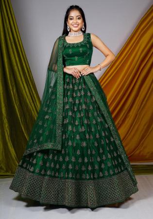 Picture of Sightly Net Dark Olive Green Lehenga Choli