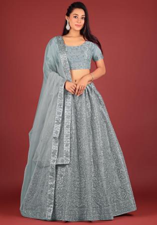 Picture of Wonderful Net Light Slate Grey Lehenga Choli