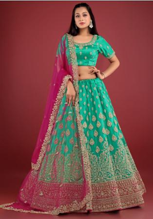 Picture of Sublime Net Light Sea Green Lehenga Choli