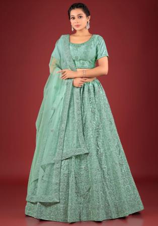 Picture of Superb Net Dark Sea Green Lehenga Choli