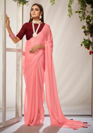 Picture of Comely Georgette Light Coral Saree