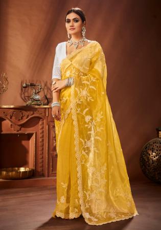 Picture of Bewitching Organza Dark Golden Rod Saree