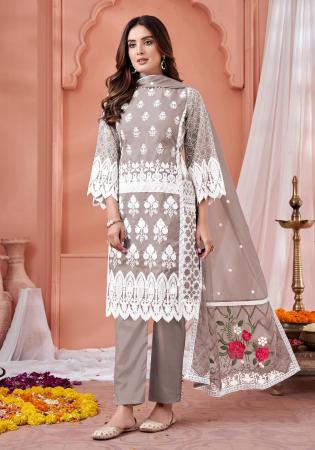 Picture of Charming Organza Dark Grey Straight Cut Salwar Kameez