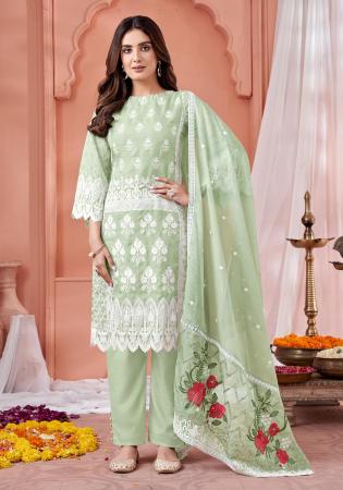 Picture of Organza Dark Sea Green Straight Cut Salwar Kameez