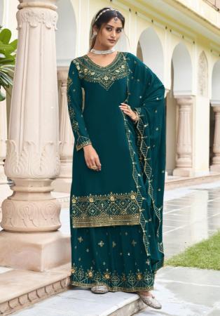 Picture of Fine Georgette Teal Straight Cut Salwar Kameez