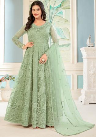 Picture of Enticing Net Dark Sea Green Anarkali Salwar Kameez